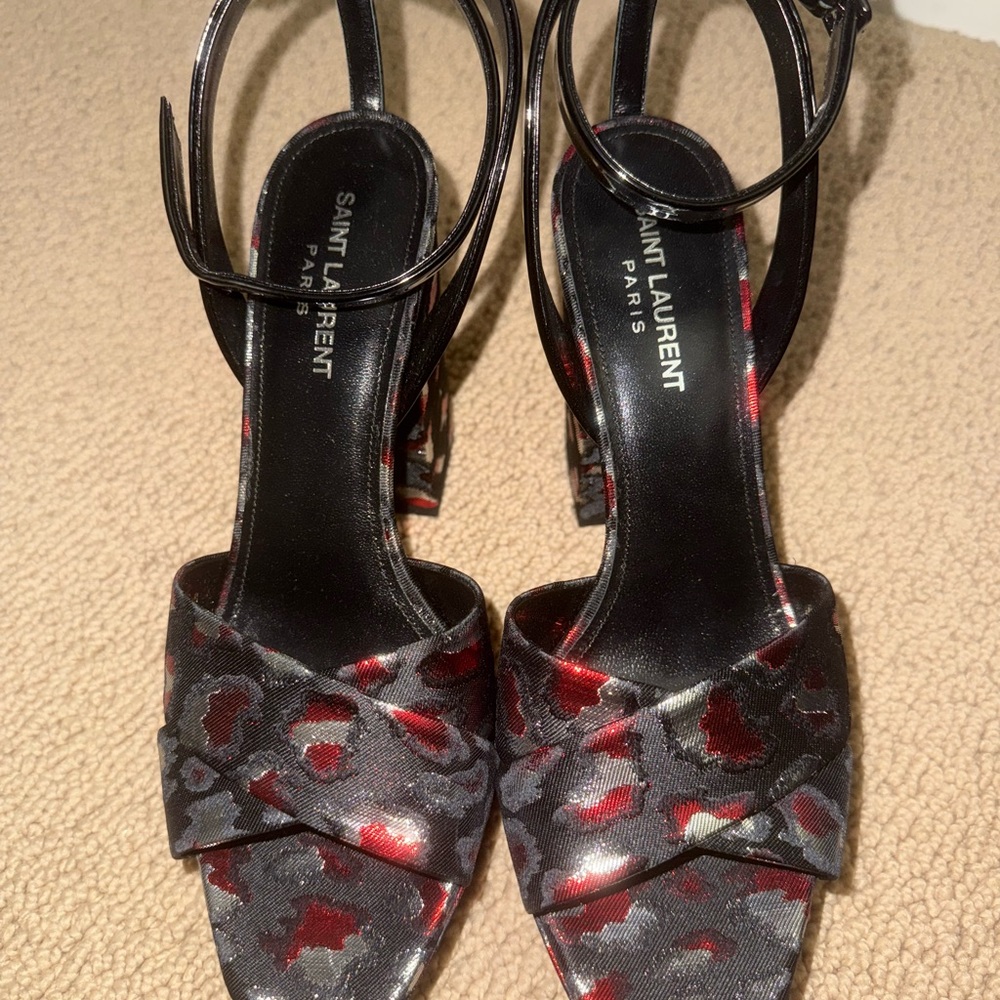 Saint Laurent Black and Red Patterned Platform Heels - Picture 8 of 11